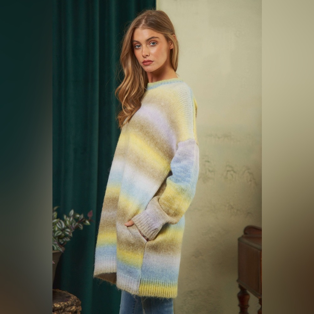 #3 CLOSEOUT SALE New! Oversized Long Multi Colored Sweater with pockets - Picture 3 of 4